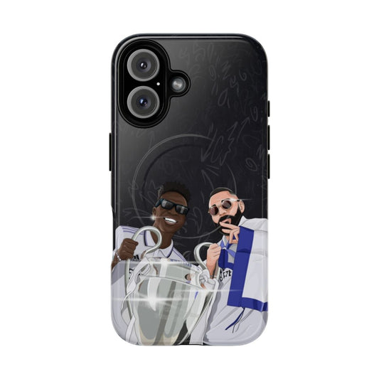 Real Madrid inspired magnetic phone case featuring Vini Jr and Karim Benzema