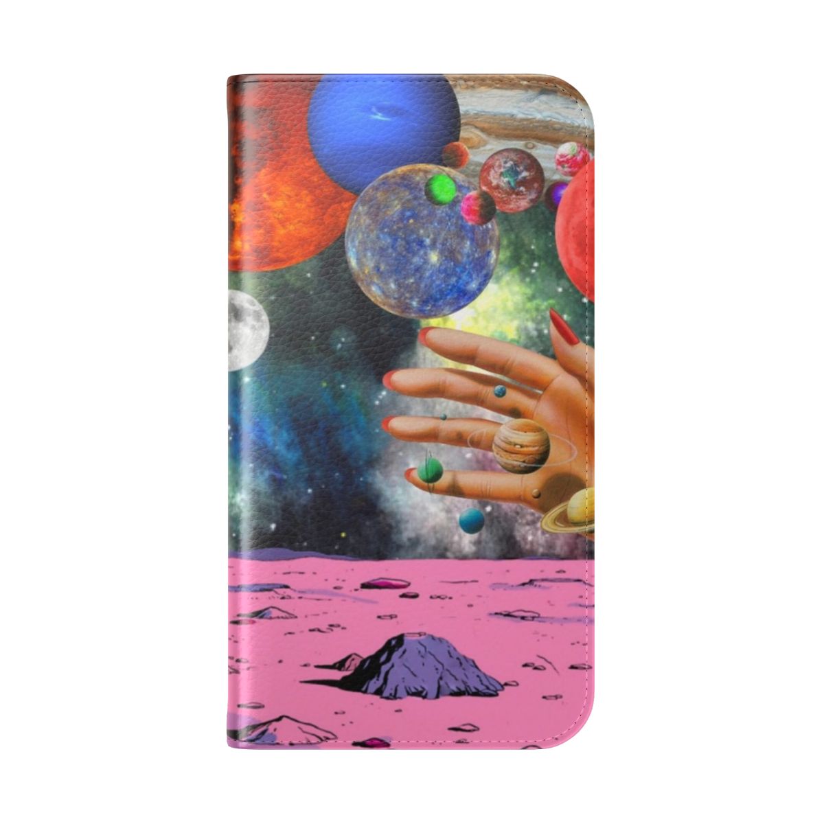 Vibrant psychedelic space phone case cover with planets and trippy patterns - Folded Back