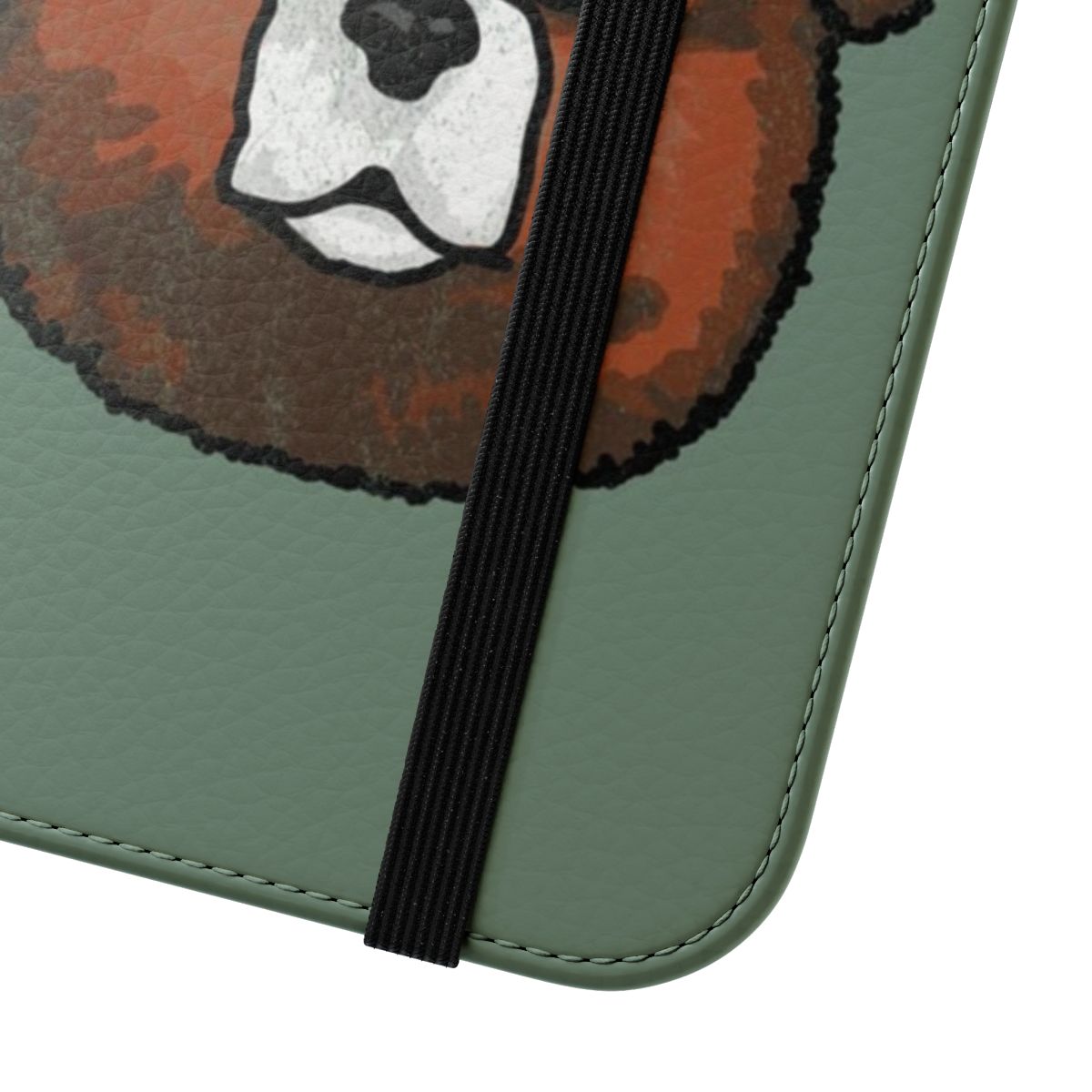 Distressed Smokey Bear-inspired artwork on a flip cover phone case - Close Up