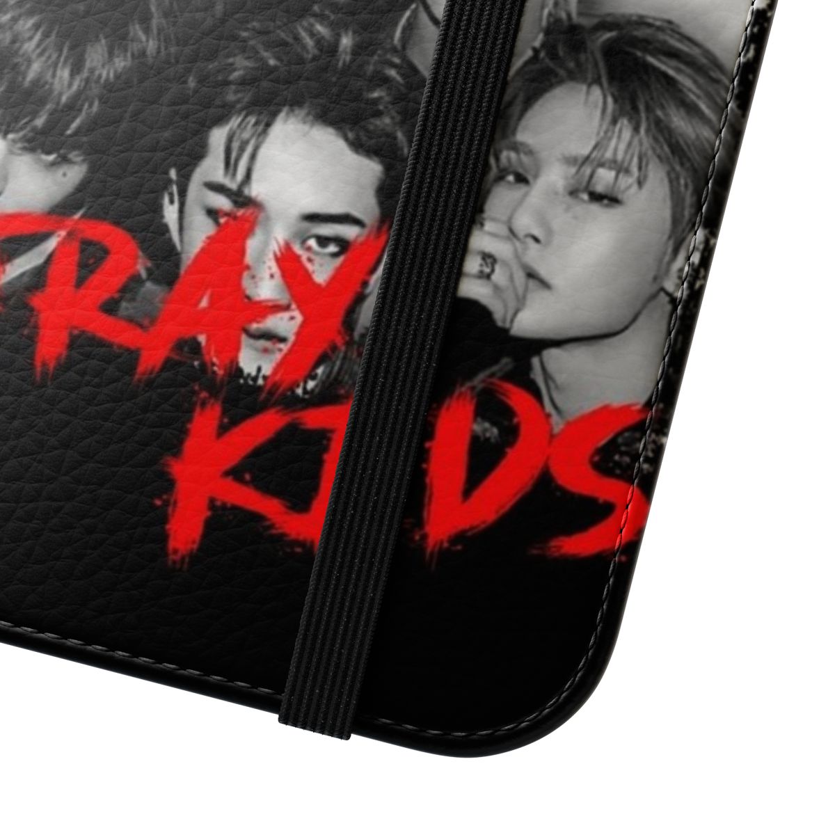 Stray Kids inspired phone case with a sleek black and white design and RGB color accents - Close Up