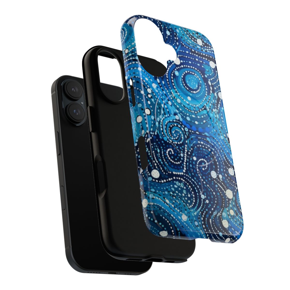 Vibrant water vortex design on a durable phone case, inspired by Australian Aboriginal art - Layers