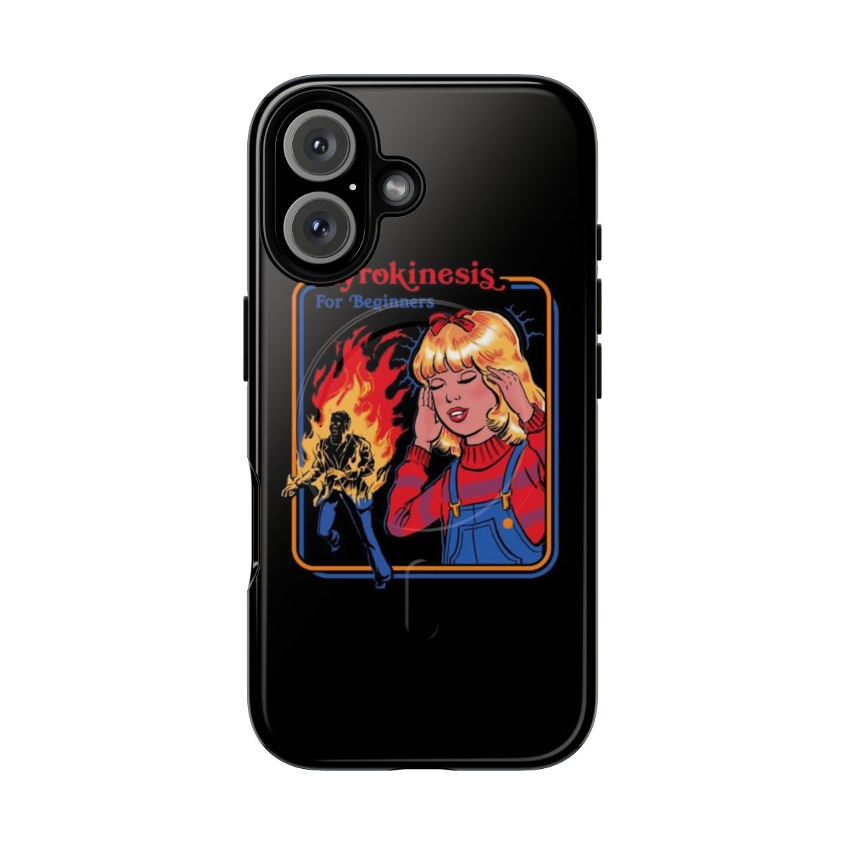 Vintage-inspired phone case featuring a pyrokinesis design