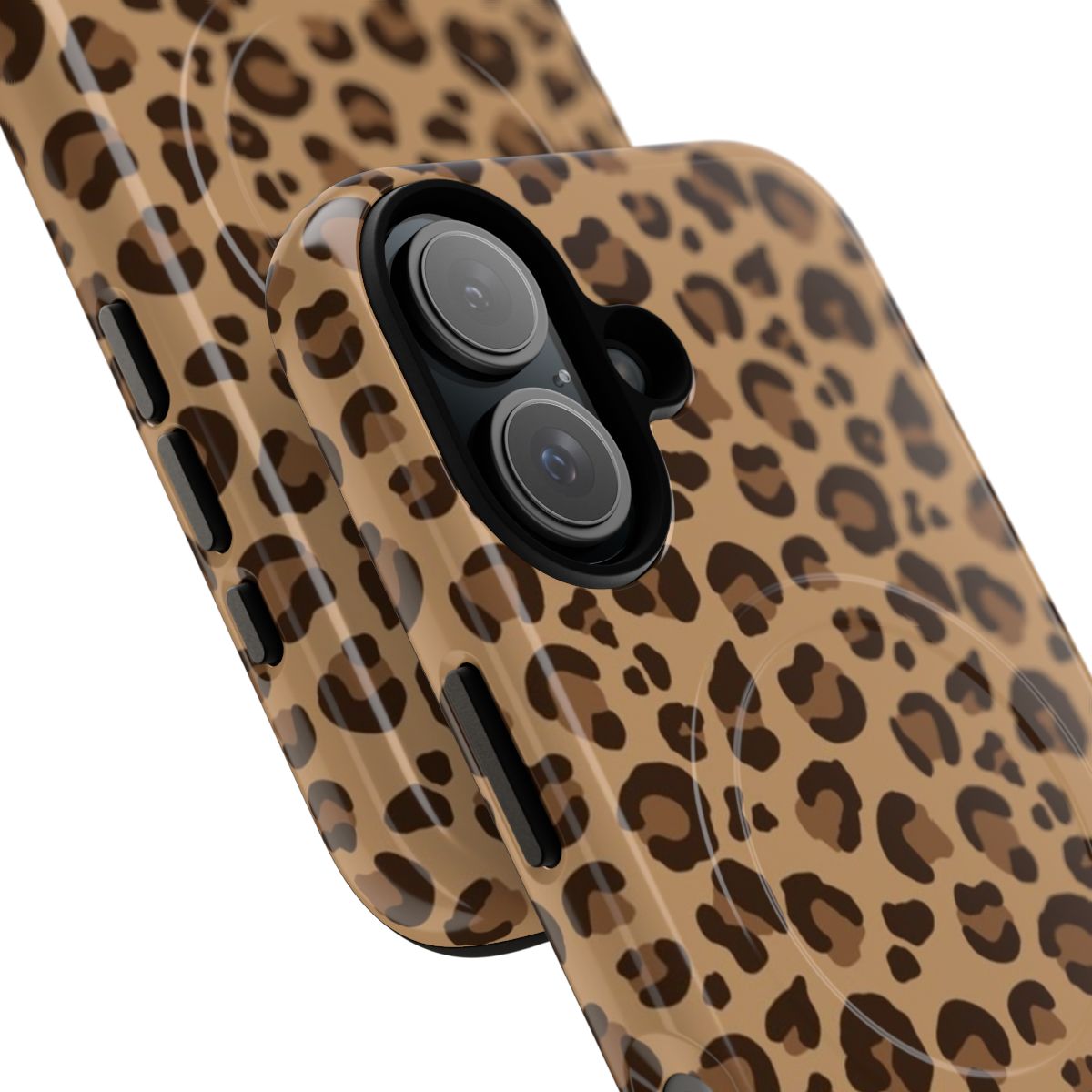 Leopard print phone case with a classic, tough magnetic design - Detail