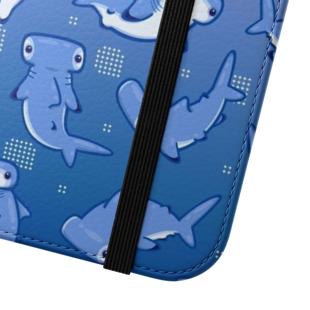 Hammerhead shark phone case with a colorful, patterned design - Close Up