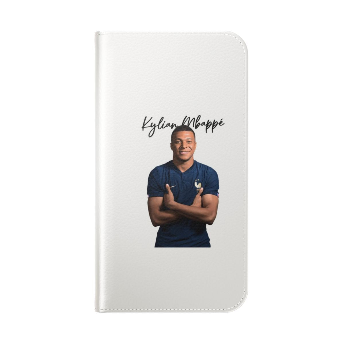 Stylish phone case with France national team colors and Kylian Mbappe design - Folded Back