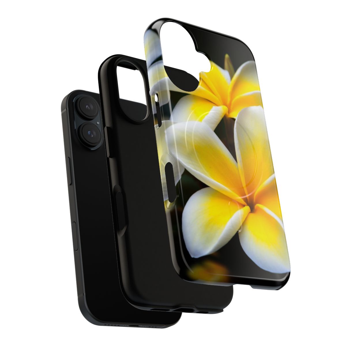 Close-up of a yellow plumeria flower on a phone case - Layers