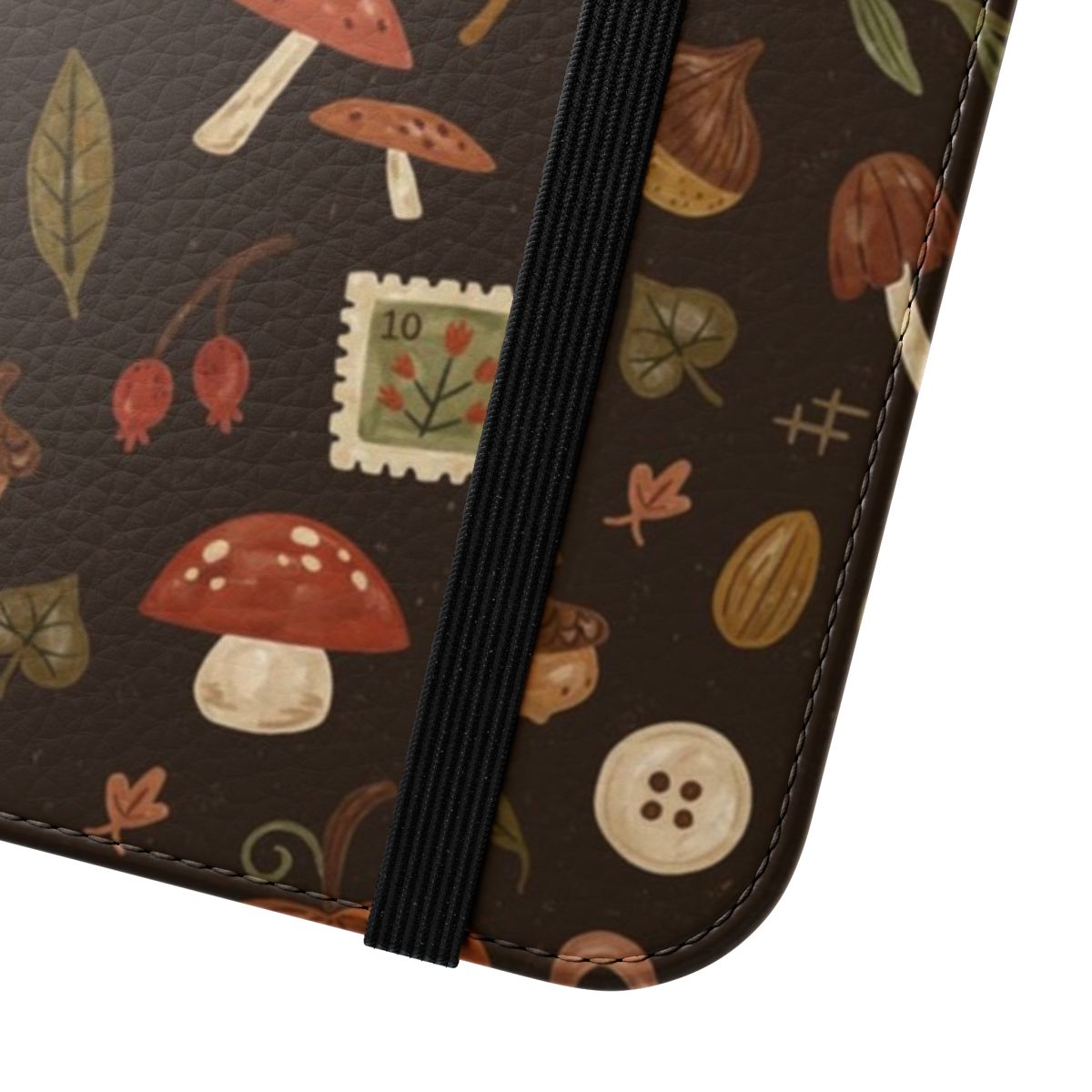 Autumn Inspired Flip Cover Phone Case with Floral and Leaf Pattern - Close Up