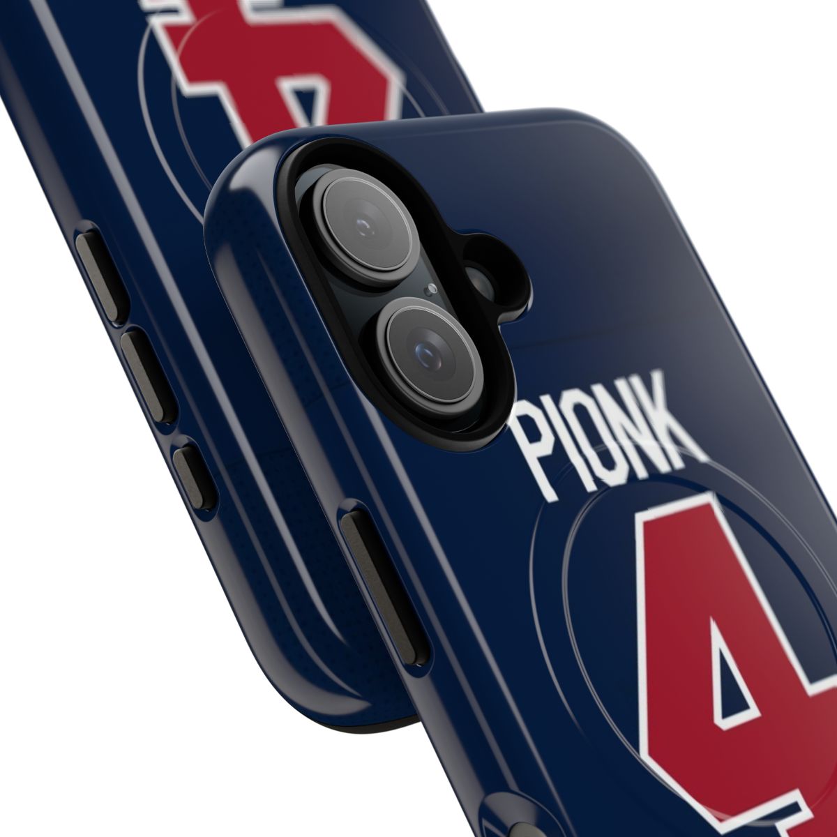 Winnipeg Jets inspired magnetic tough phone case featuring the team's alternate jersey design and player's name - Detail