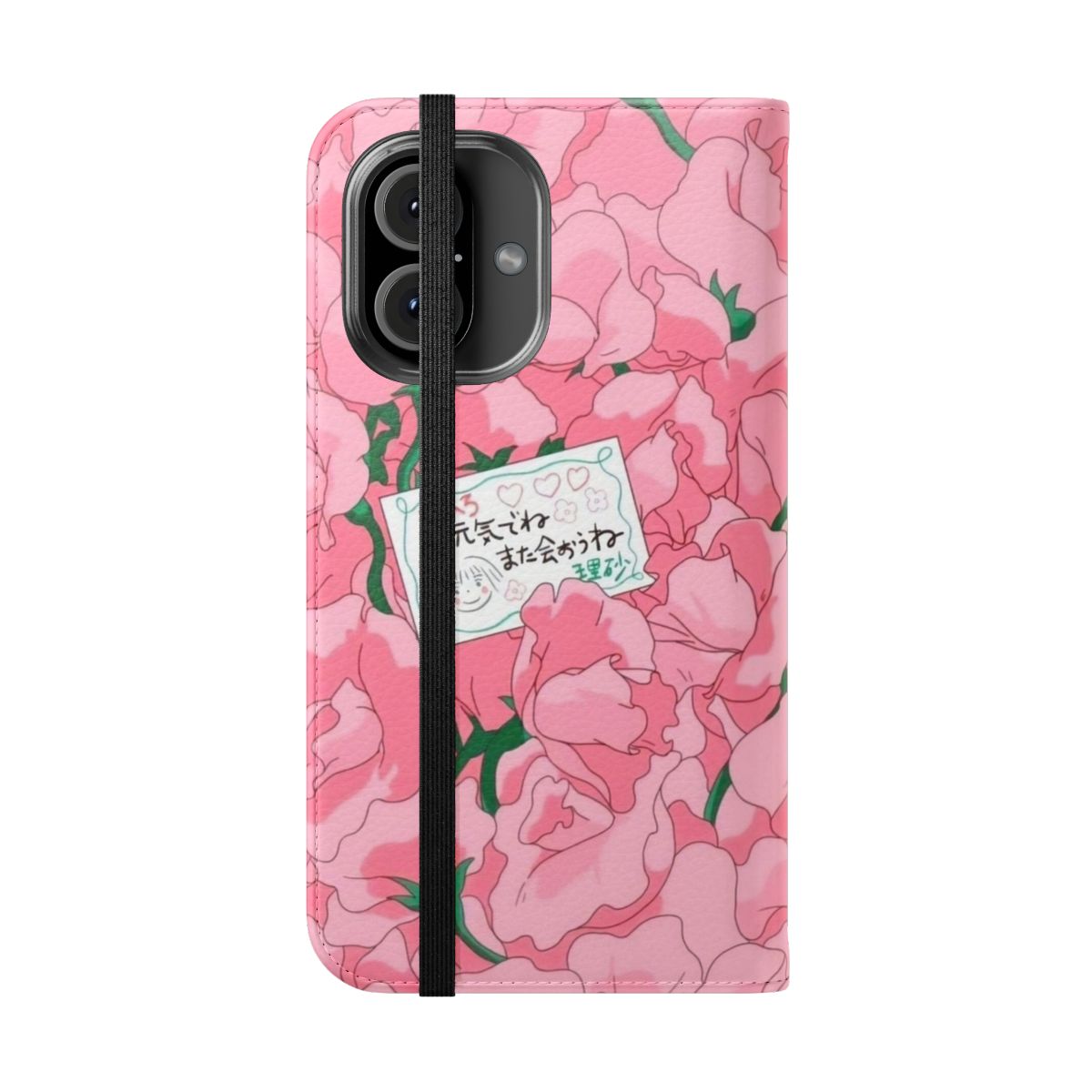 Spirited Away inspired pink and white flower floral design phone case - Folded Front