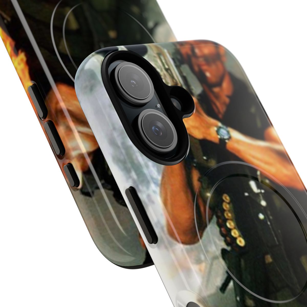 Arnold Schwarzenegger-inspired phone case with a rocket launcher design - Detail