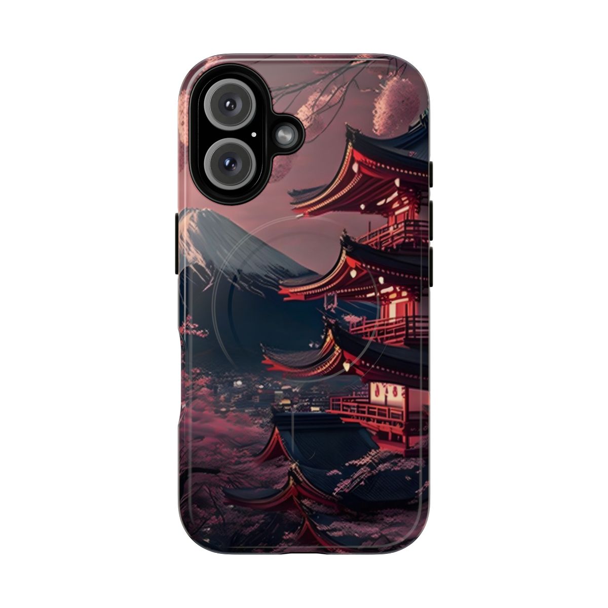 Artistic Japanese landscape mobile phone case featuring Mount Fuji and cherry blossoms