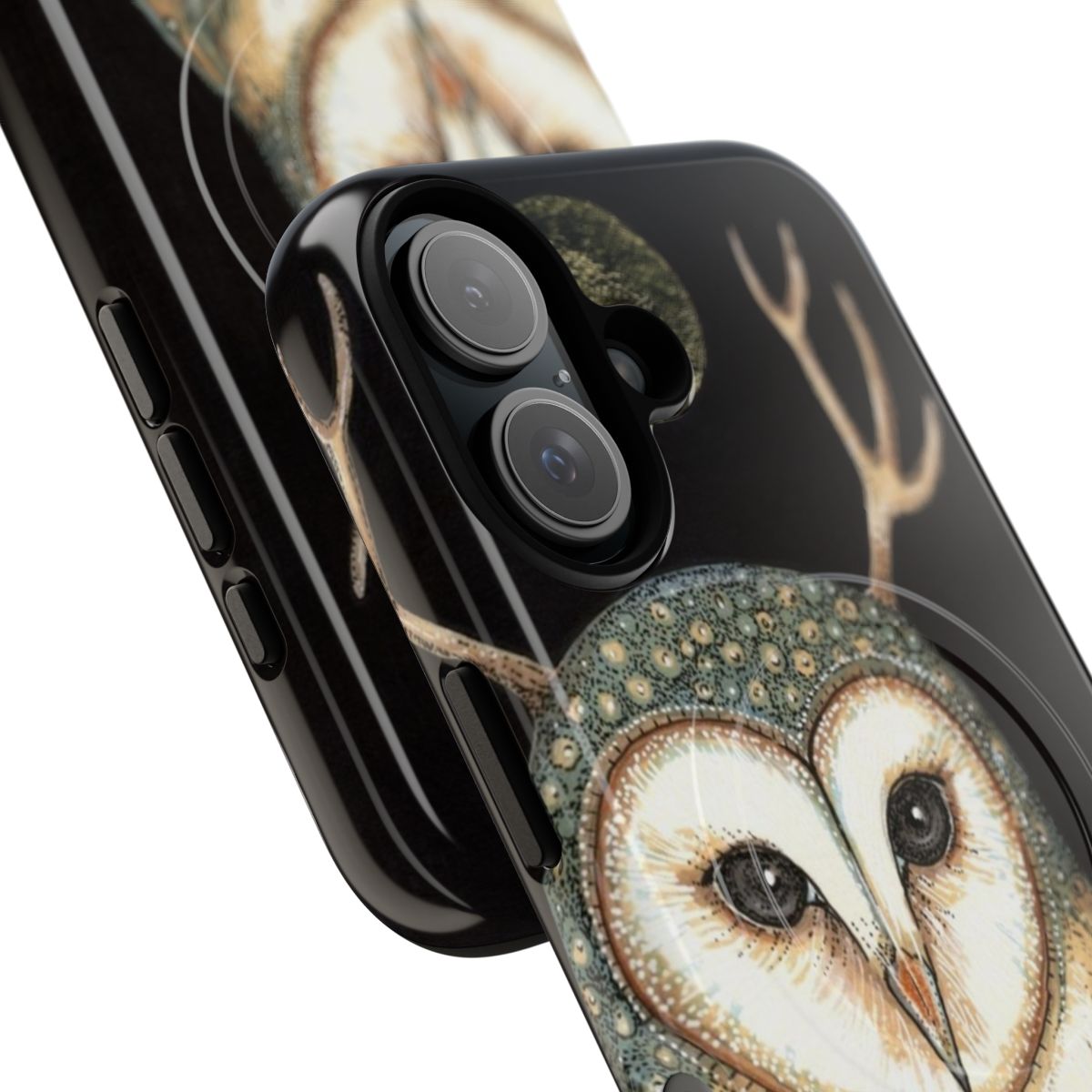 Owl spirit artwork on a durable, magnetic phone case - Detail