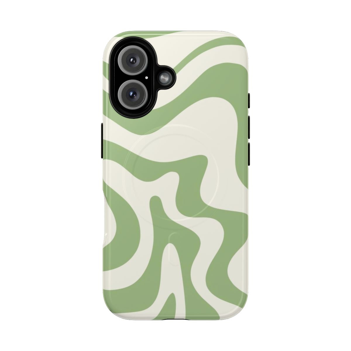 Retro abstract liquid swirl pattern phone case in sage green and cream