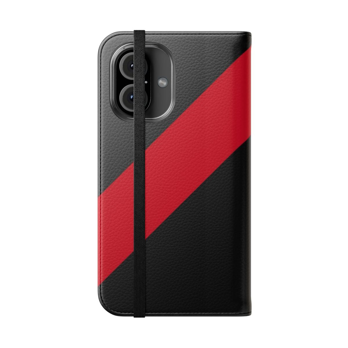 Red and black phone case with Essendon Bombers branding - Folded Front