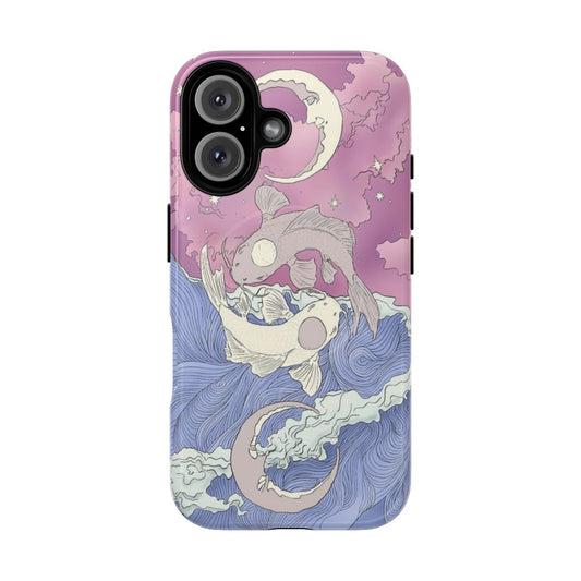 Artistic image of tui and la, the moon and ocean spirits, in an art nouveau style design on a protective phone case