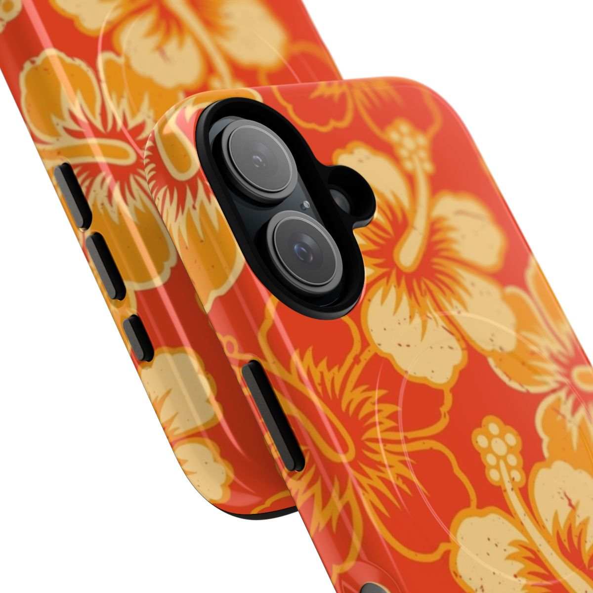 Vintage Hawaiian hibiscus flower pattern on a durable magnetic phone case - Detail