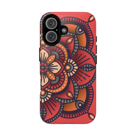 Red mandala pattern on a tough magnetic phone case