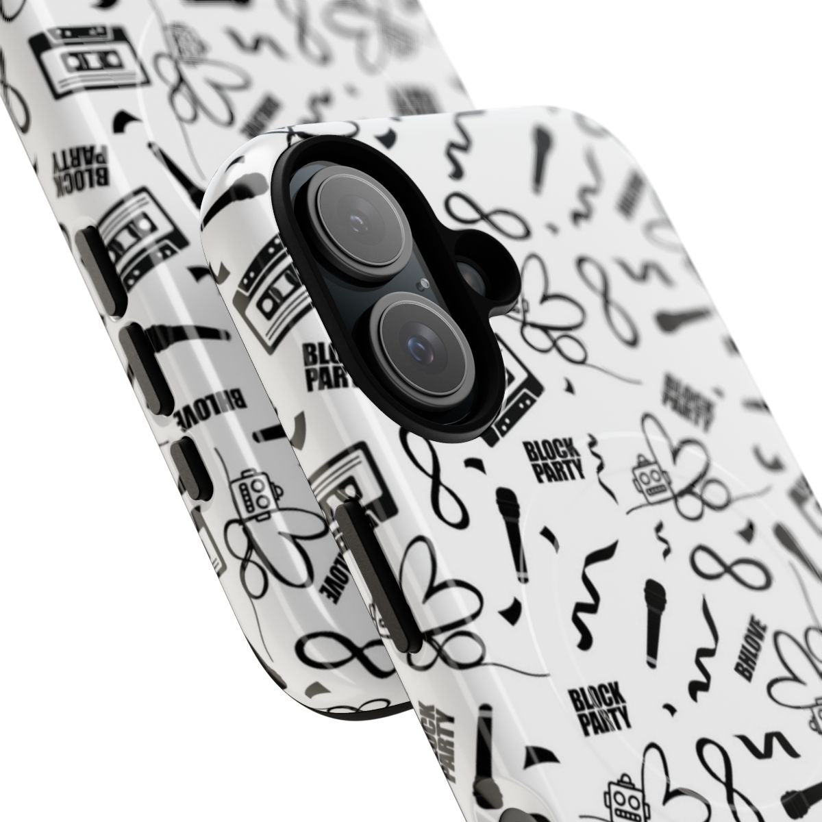 Retro-inspired NKOTB-themed phone case with iconography and confetti design - Detail