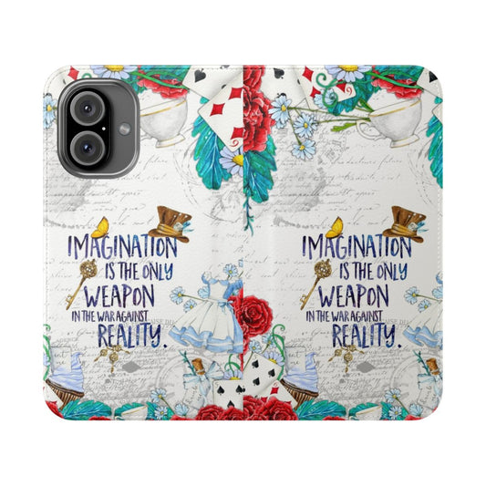 Flip cover phone case with Alice in Wonderland inspired design