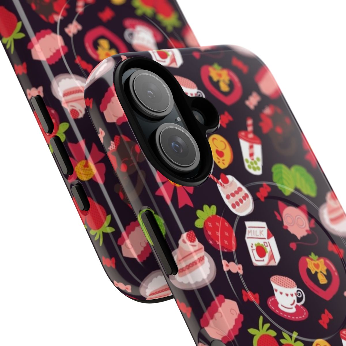 Strawberry-themed Tokyo Mew Mew inspired phone case with magnetic closure and tough design. - Detail