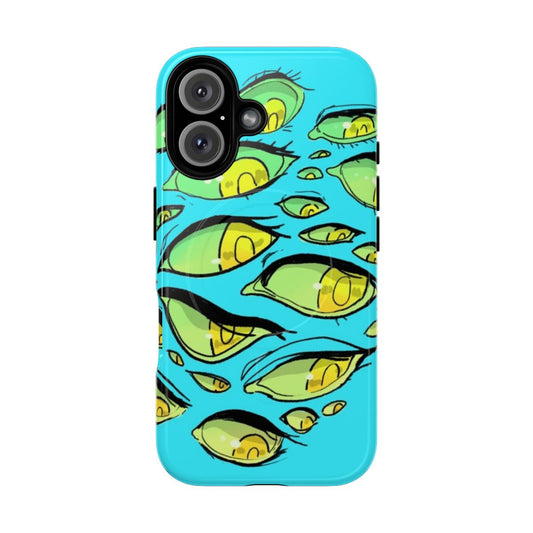 Spooky phone case featuring a close-up of colorful, captivating eyes