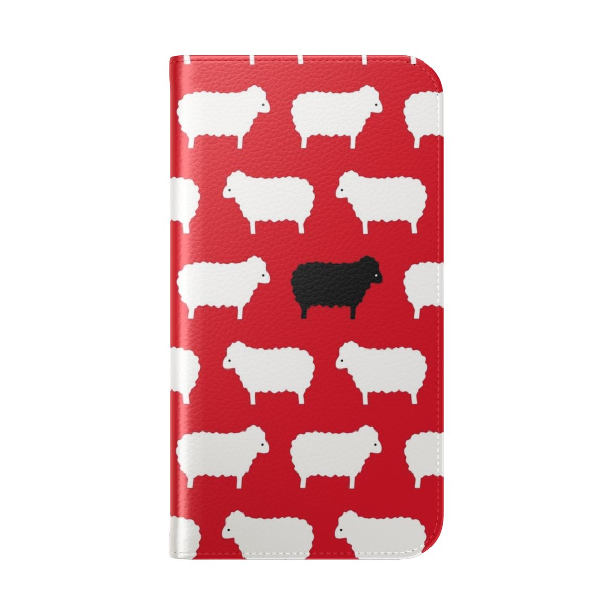 Image of a black and white sheep pattern flip phone case - Folded Back