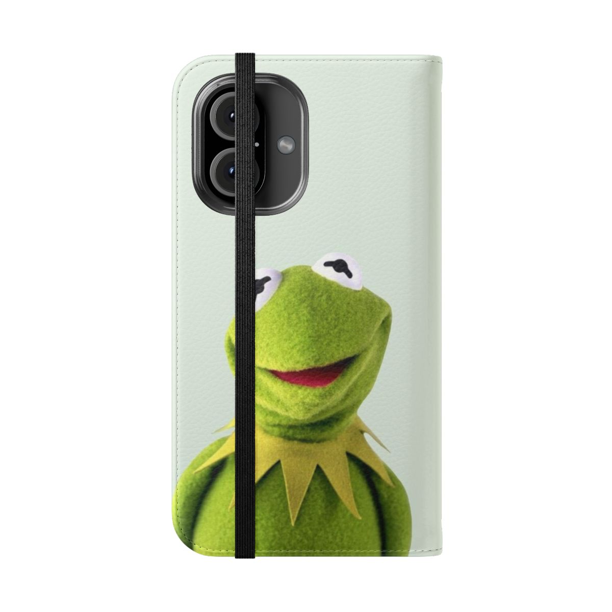 A vibrant green frog inspired mobile phone flip case - Folded Front