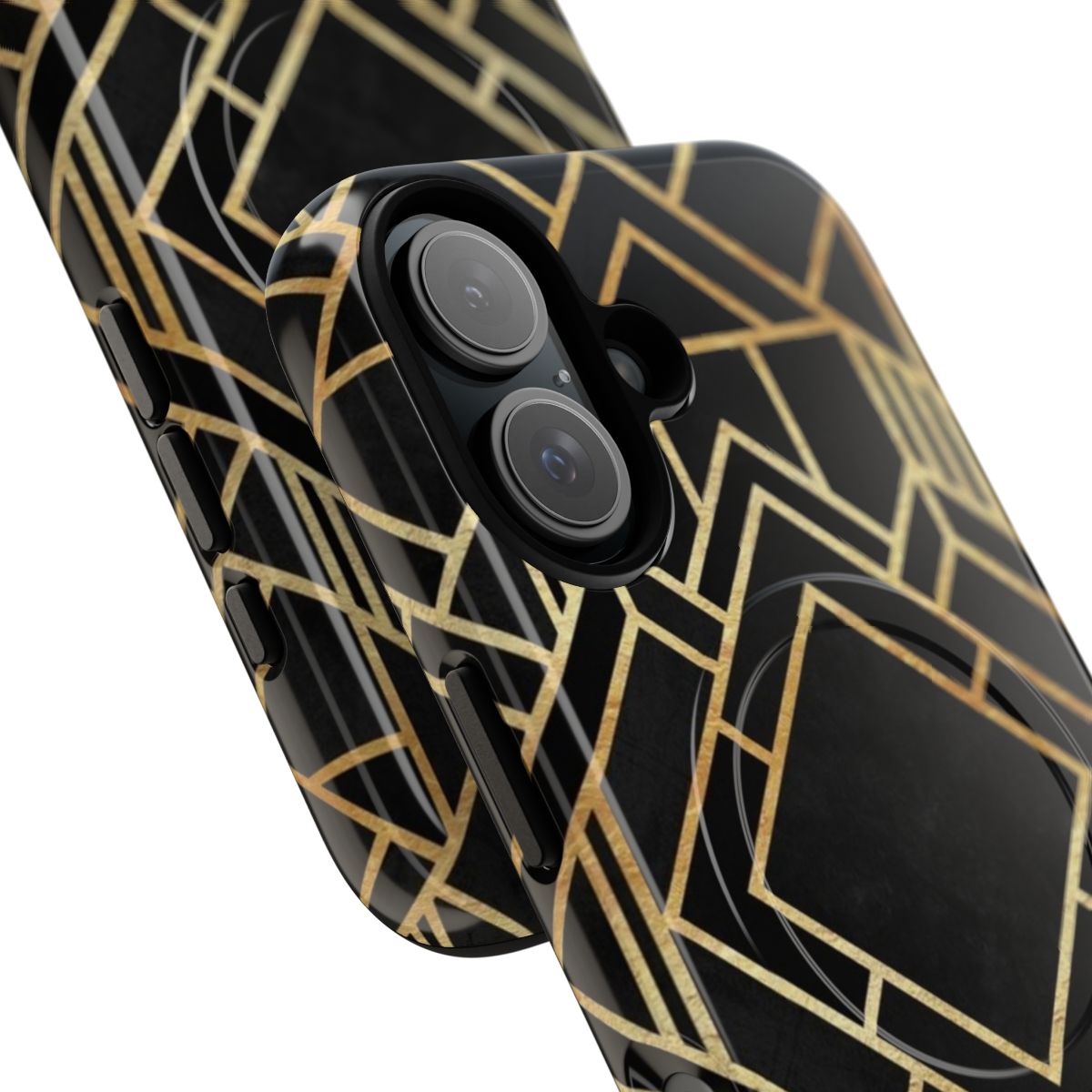 Stylish black and gold art deco-inspired geometric pattern phone case - Detail