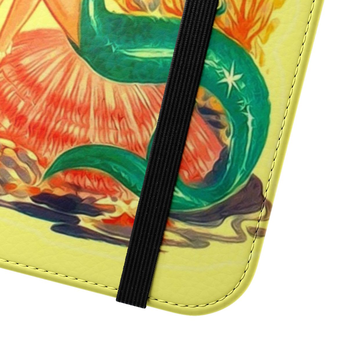 Colorful mermaid-themed phone case with a psychedelic, tiki-inspired design - Close Up