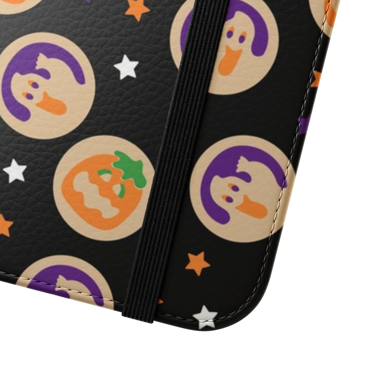 Vintage-style Halloween pumpkin and ghost sugar cookie flip cover phone case - Close Up