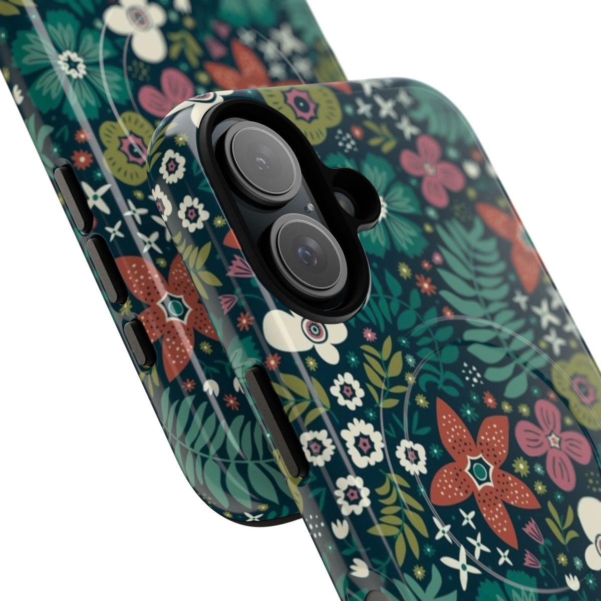 A floral, botanical phone case with a meadow pattern design - Detail