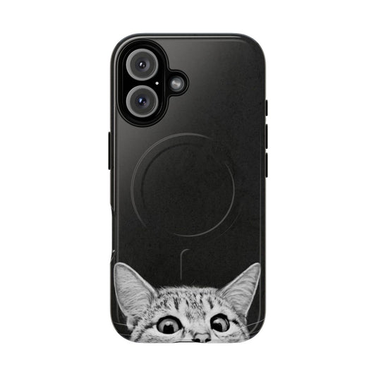 Magnetic tough phone case featuring an adorable black and white kitten