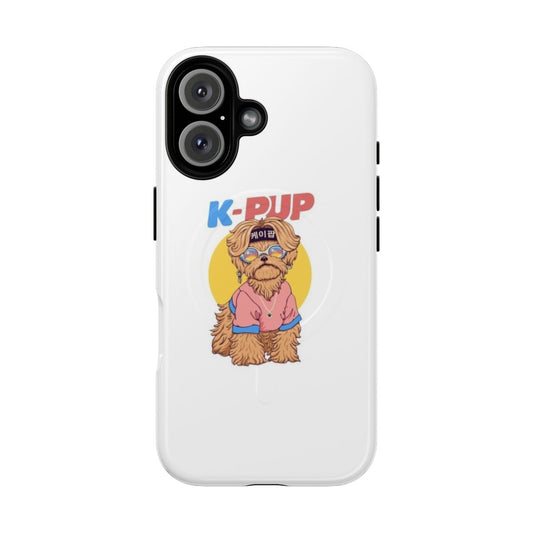 Magnetic tough phone case with a cute puppy design, perfect for K-pop fans and dog lovers.