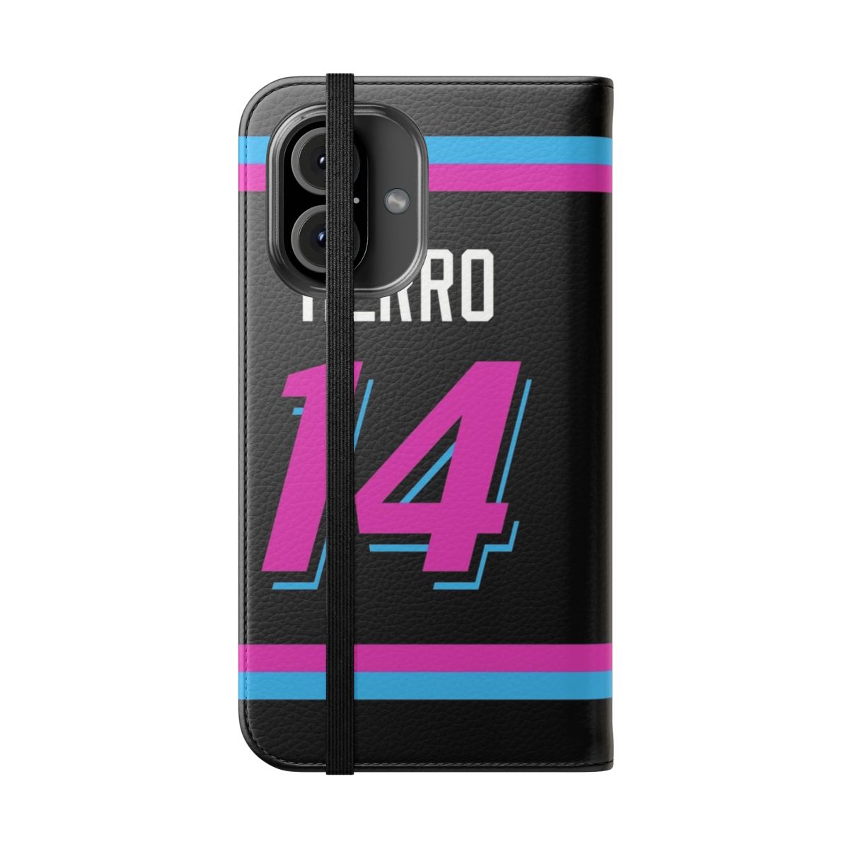 Vibrant flip phone case with a basketball jersey design featuring Tyler Herro's name and number. - Folded Front