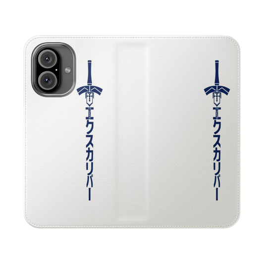 Anime-themed flip cover phone case featuring Saber Artoria Pendragon and Excalibur from the Fate series.