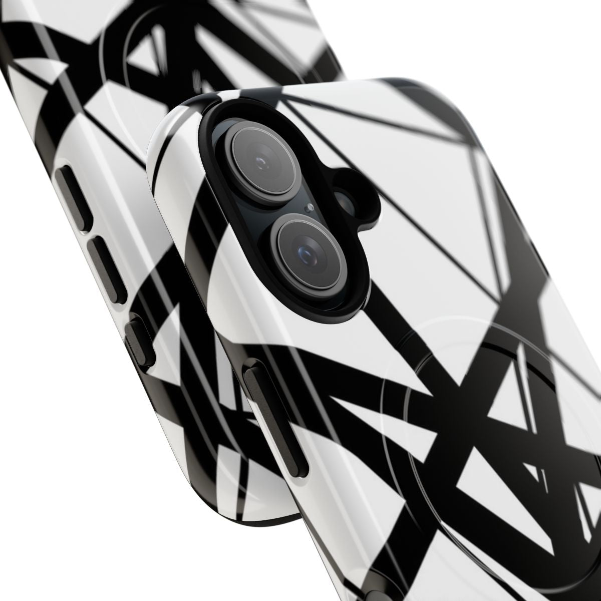 Black and white striped phone case with EVH-inspired design - Detail