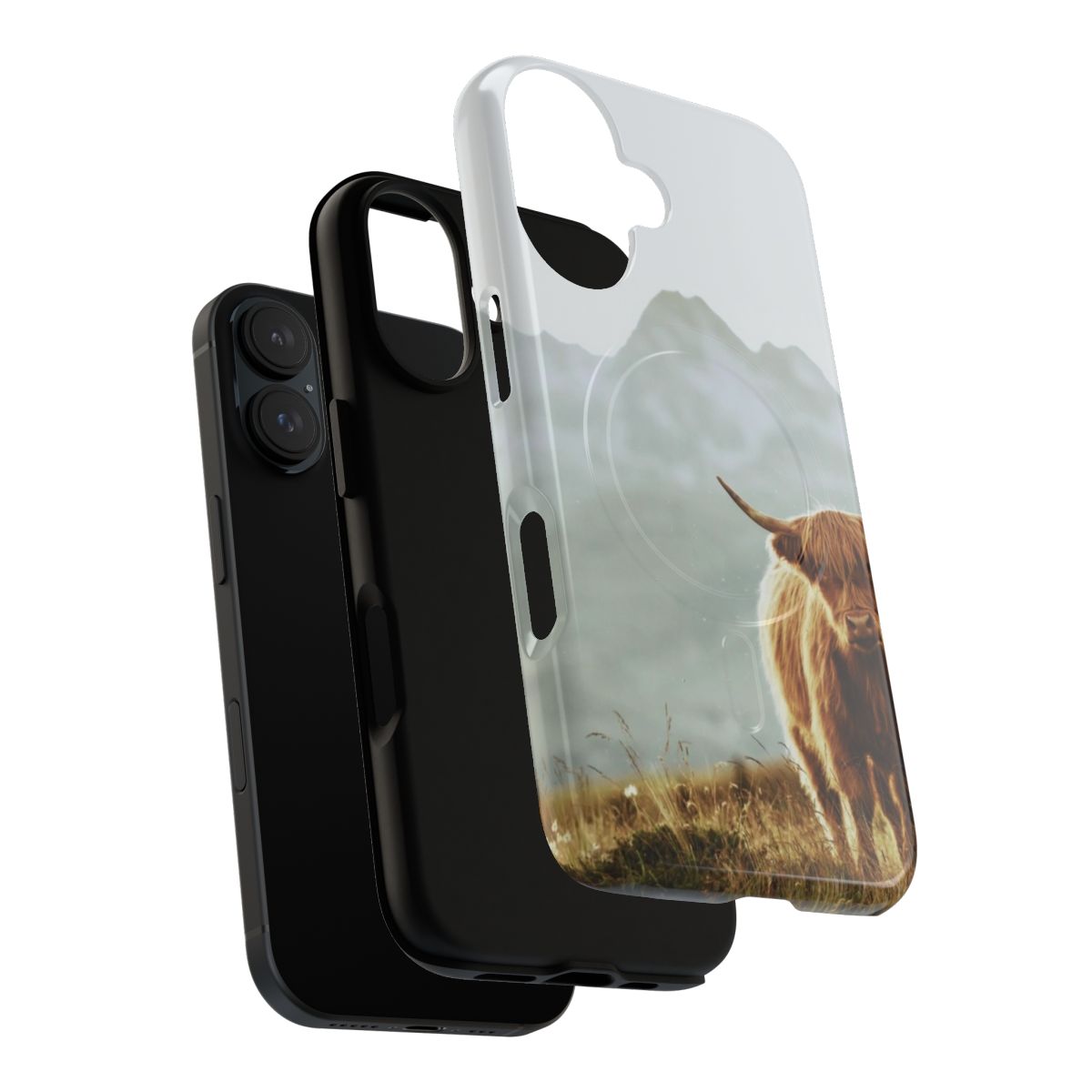 Vintage-style magnetic tough case featuring a highland cow illustration - Layers