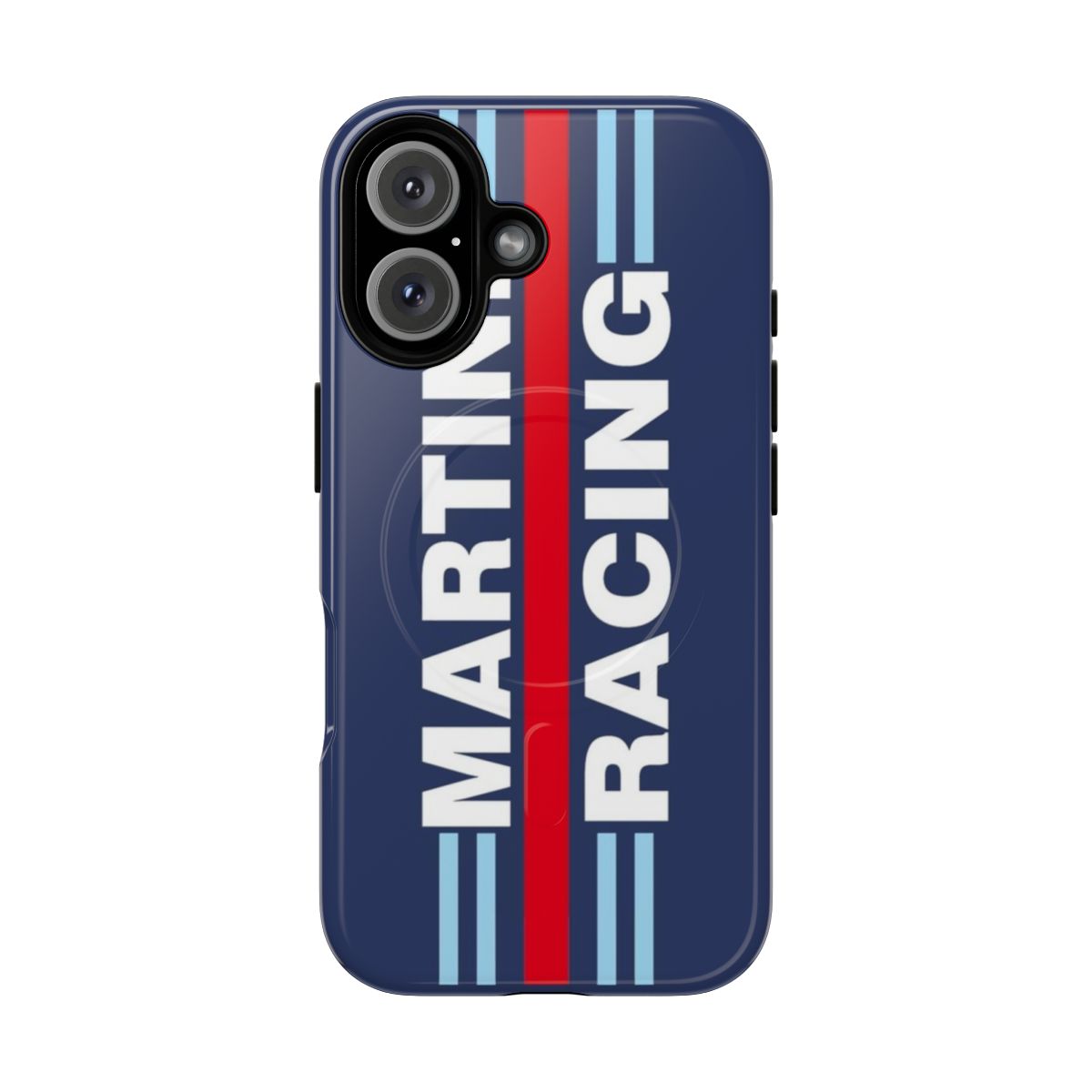 Vintage-inspired Martini Racing phone case with classic racing stripes and design