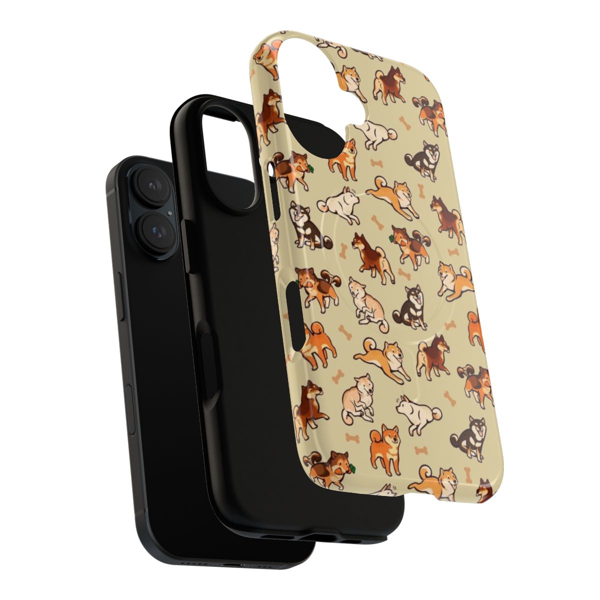 Tough magnetic phone case featuring a cute cream-colored shiba inu dog pattern - Layers