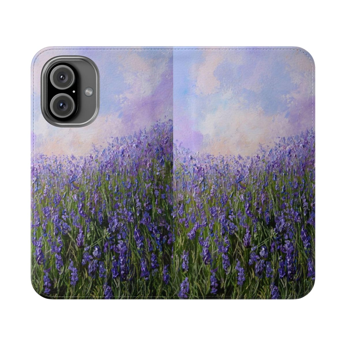 Lavender field-inspired flip cover phone case with a natural, floral design.