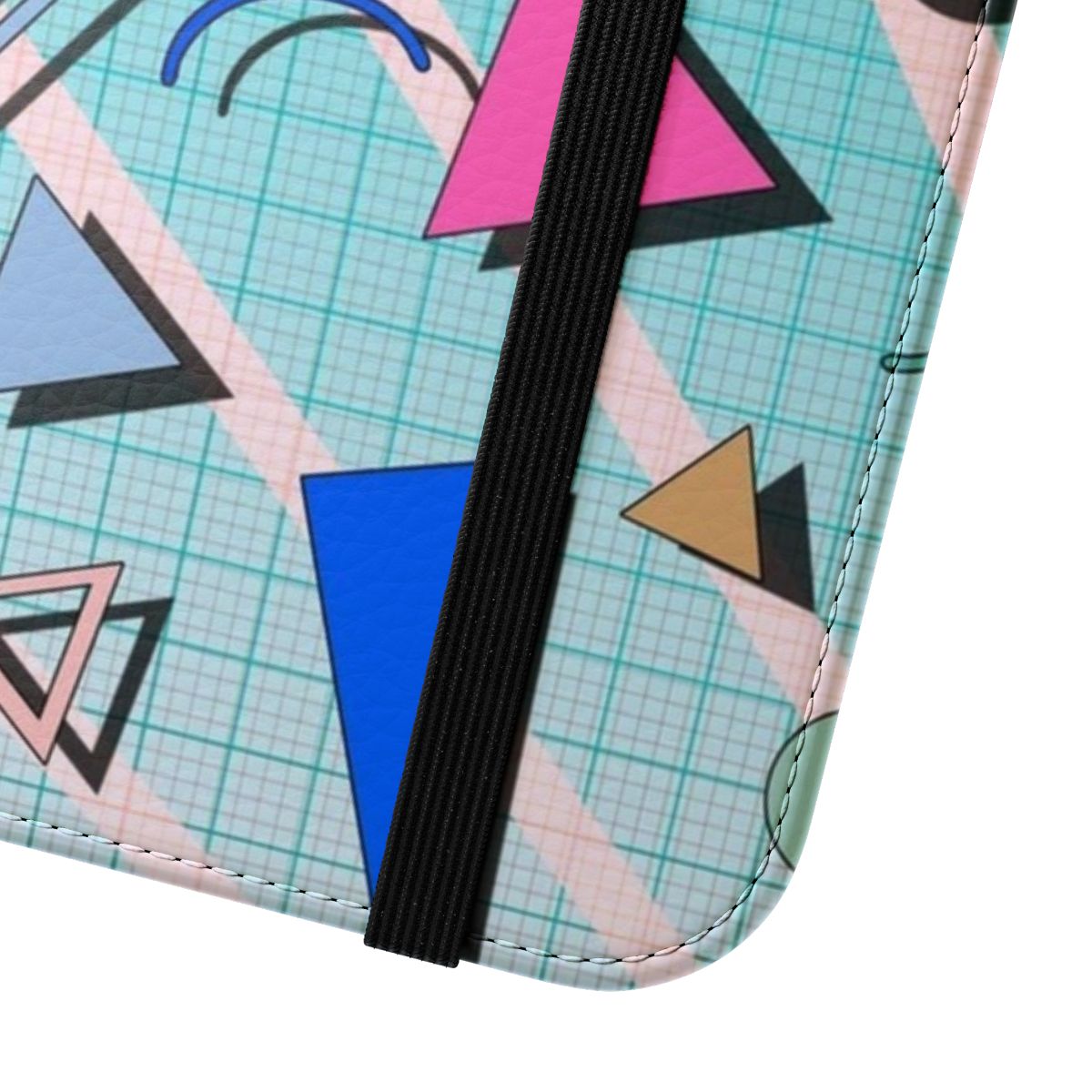 Vibrant retro 80s inspired phone case with abstract memphis-style pattern and neon colors - Close Up