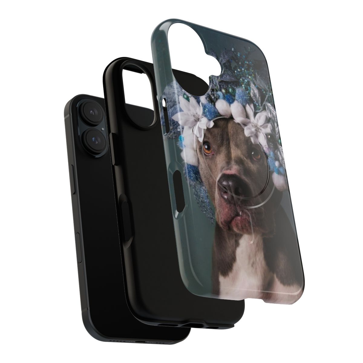 Flower power magnetic tough case with a pit bull dog wearing a flower crown - Layers