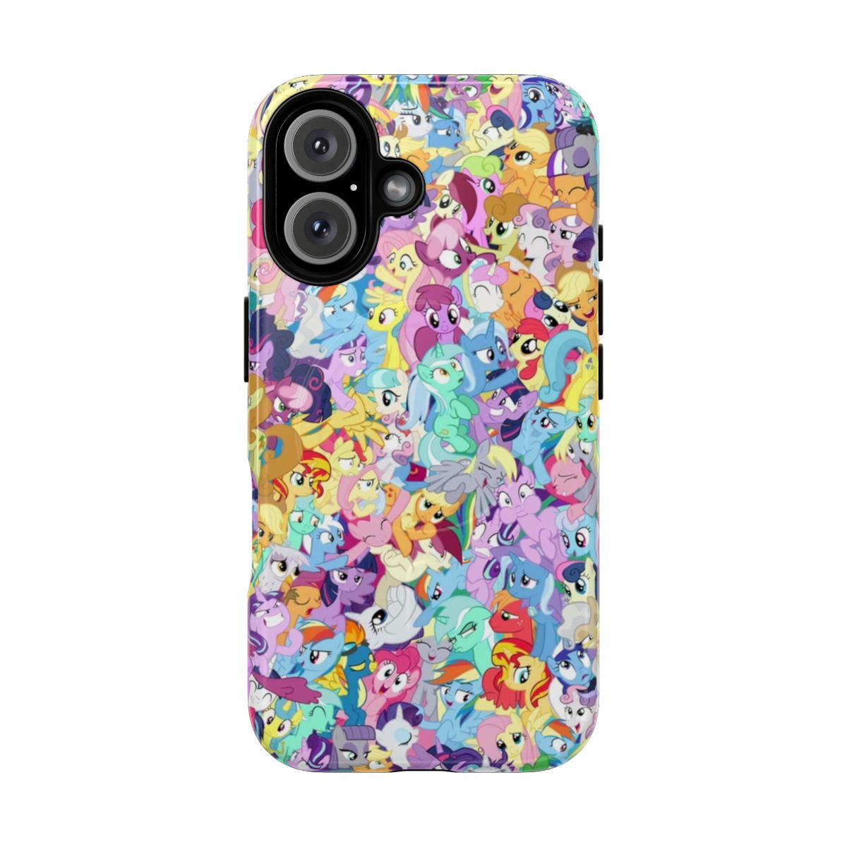 Colorful cartoon pony and sparkle design on a protective magnetic phone case