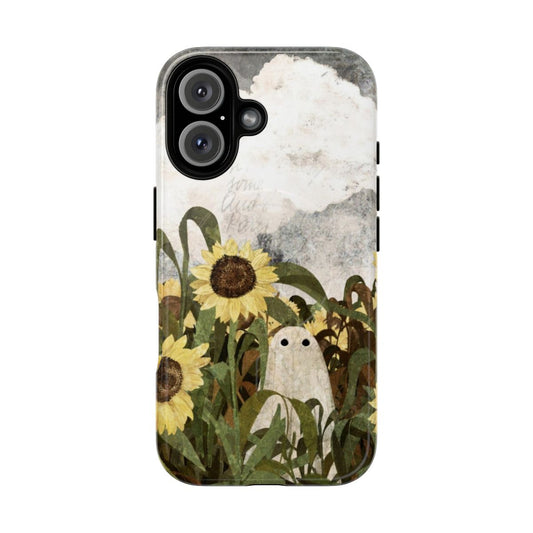 Sunflower field with a ghostly presence, featured on a magnetic tough phone case