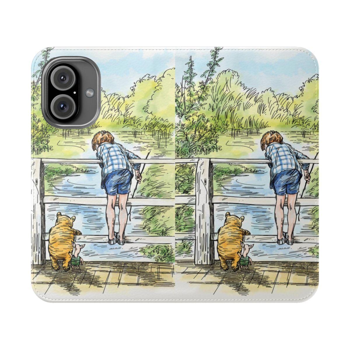 Winnie the Pooh-themed phone case featuring classic illustrations of Pooh Bear and friends