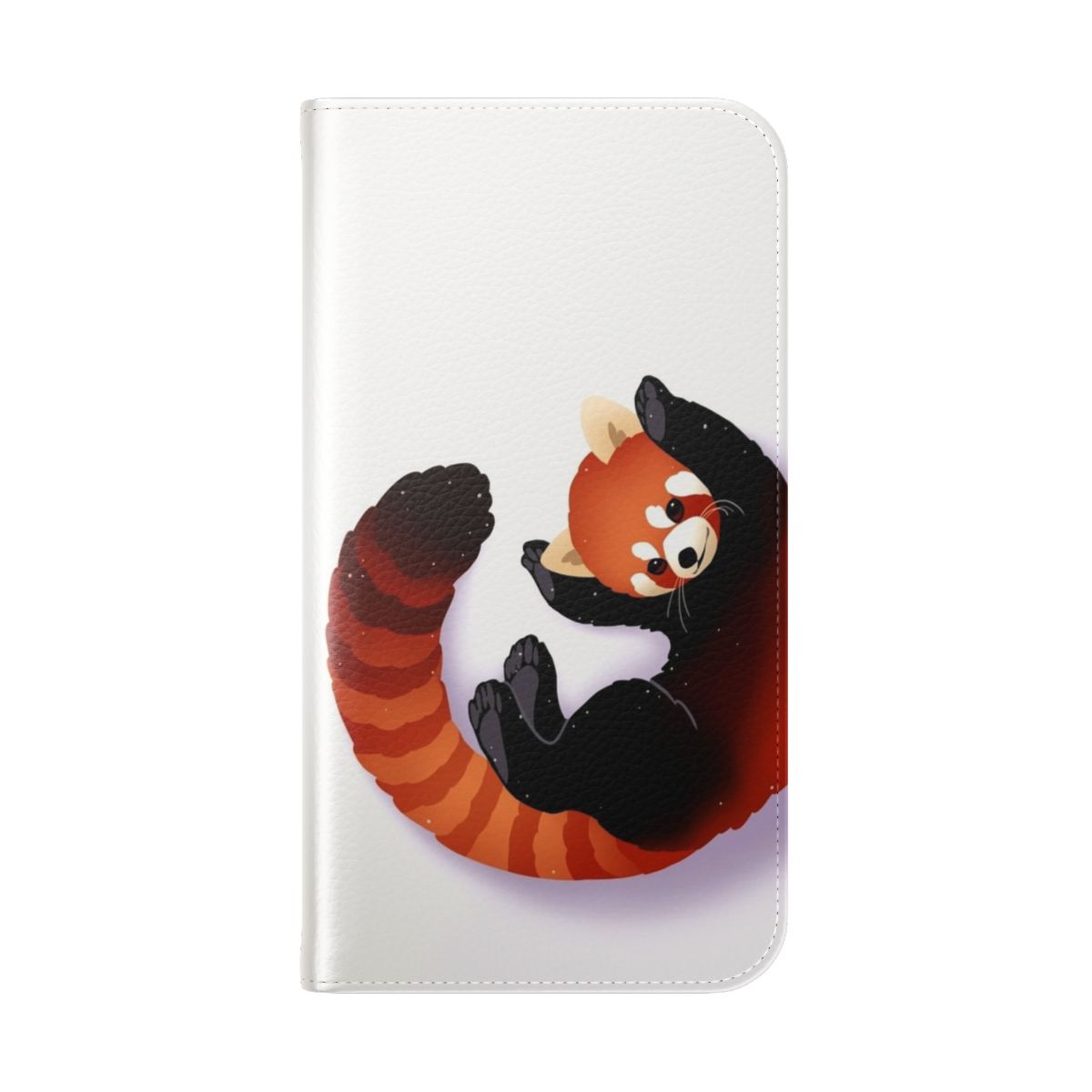 A vibrant red panda graphic printed on a protective phone case. - Folded Back