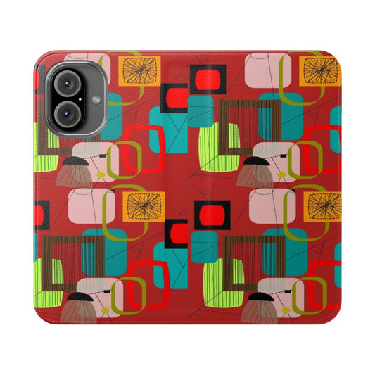 Vibrant mid-century modern abstract art design on a flip cover phone case