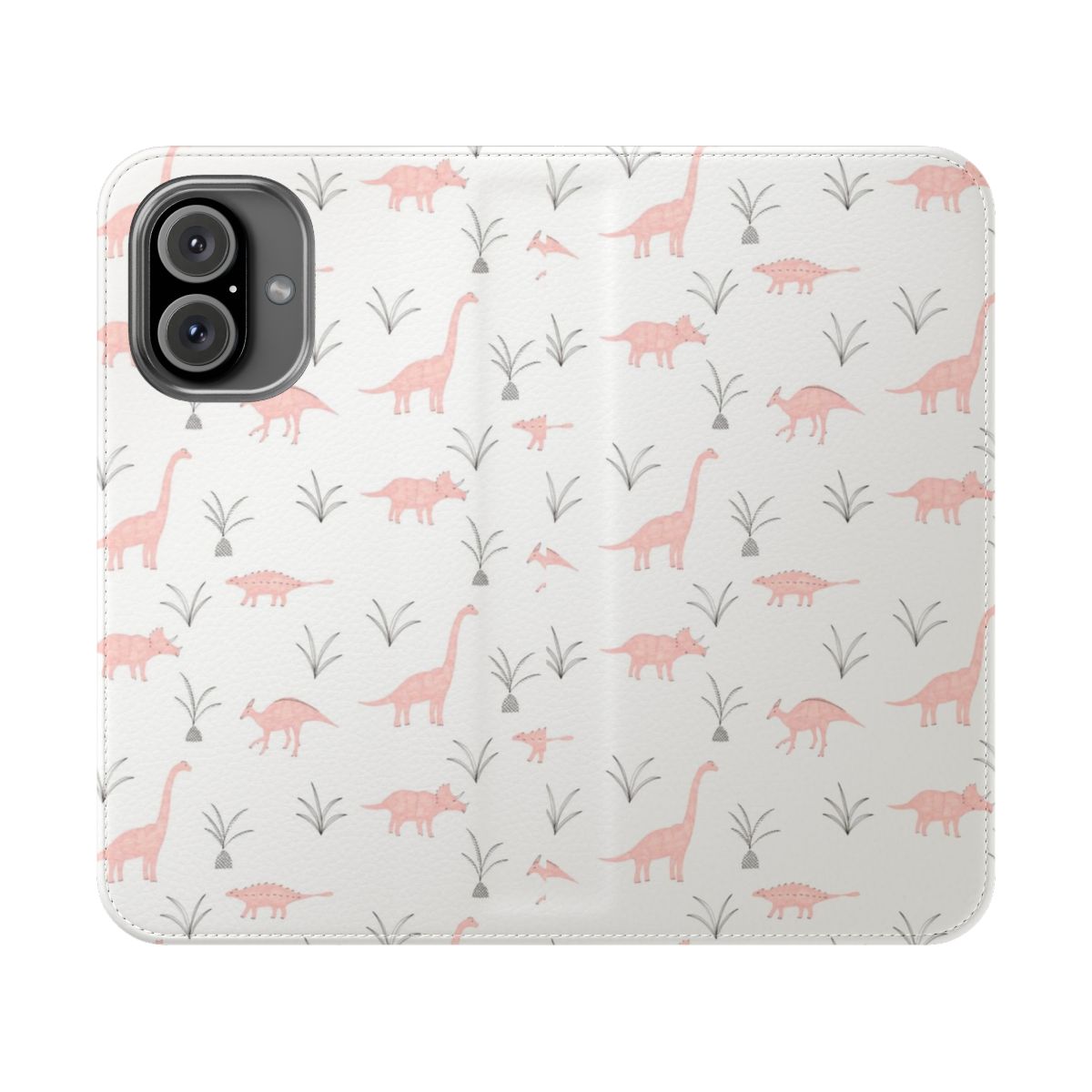 A pink phone case with a whimsical dinosaur pattern, perfect for adding a touch of prehistoric charm to your device.