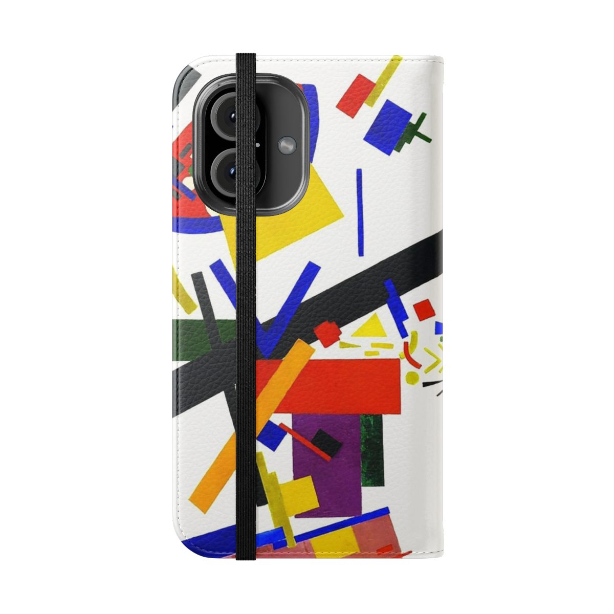 Vibrant abstract art phone case with Suprematist-style design - Folded Front