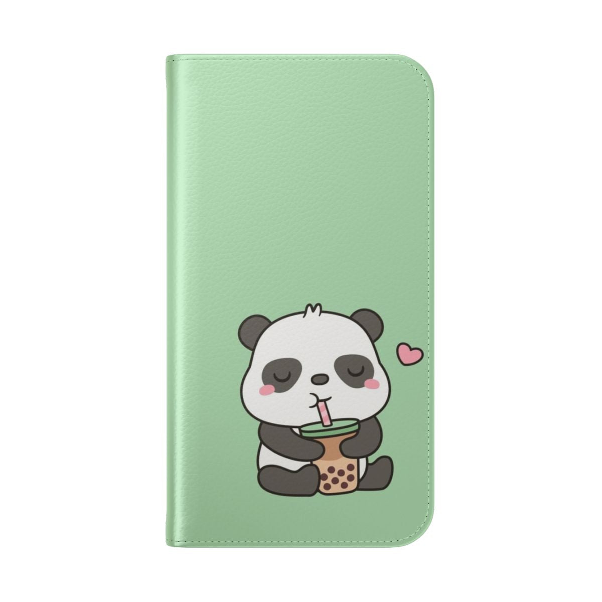 Cute panda bear holding a boba tea cup in a flip phone case - Folded Back